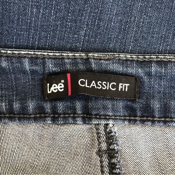 Lee Classic Fit Straight Leg High Rise Dark Wash Denim Blue Jeans Women Size 14 - Picture 10 of 13
